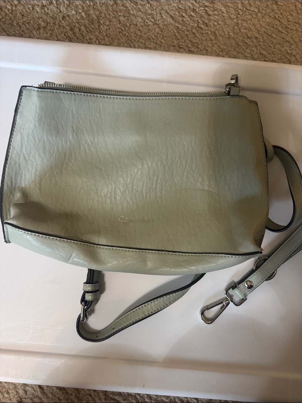 Calvin Klein Light Sage Leather Crossbody Bag